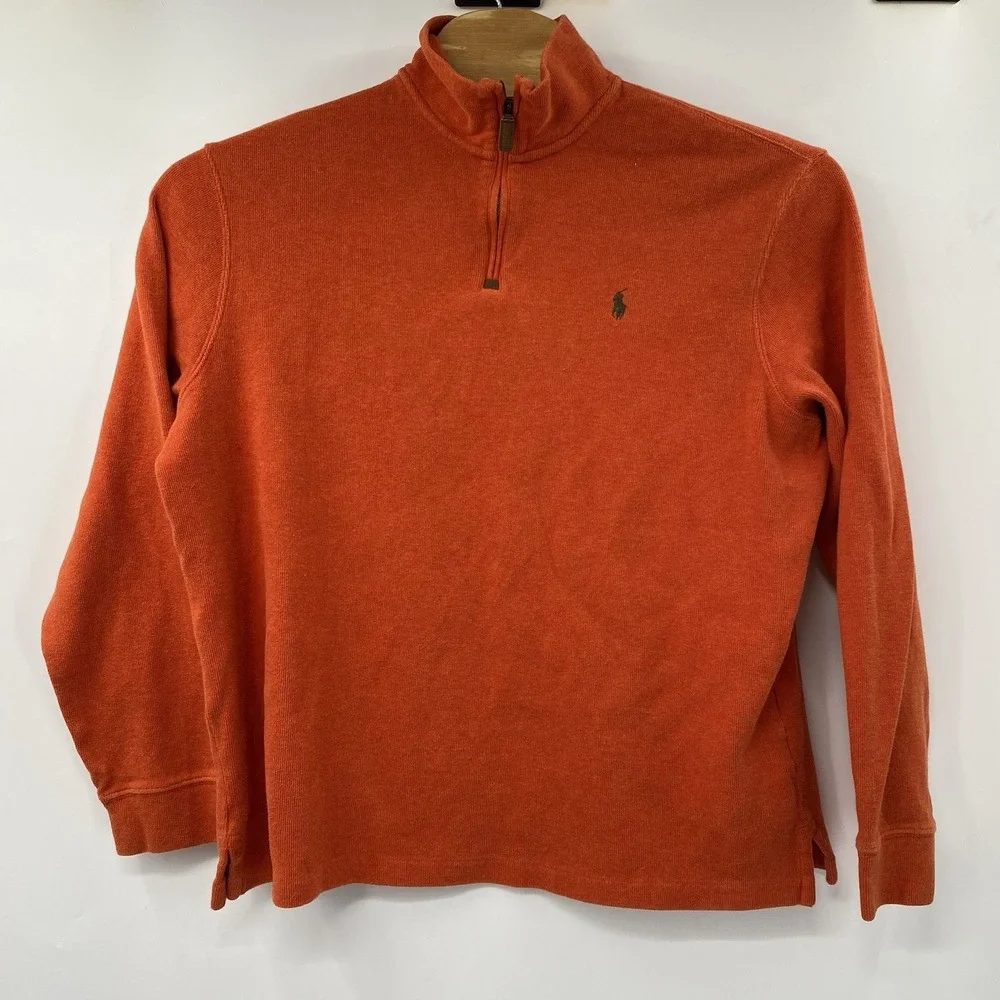 Polo Ralph Lauren Quarter Zip Pullover Mens XL Orange Cotton Knit Mock Neck Logo